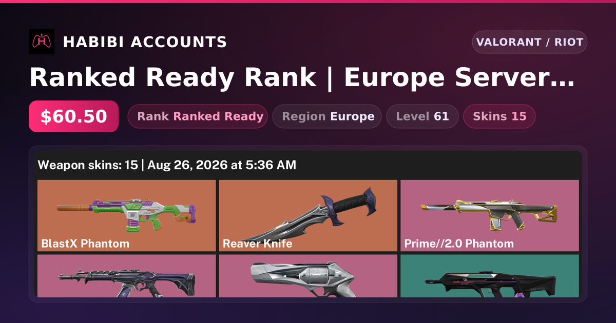 Ranked Ready Rank | Europe Server | 15 Skins | 1 Knives | Level 61 — HabibiAccounts