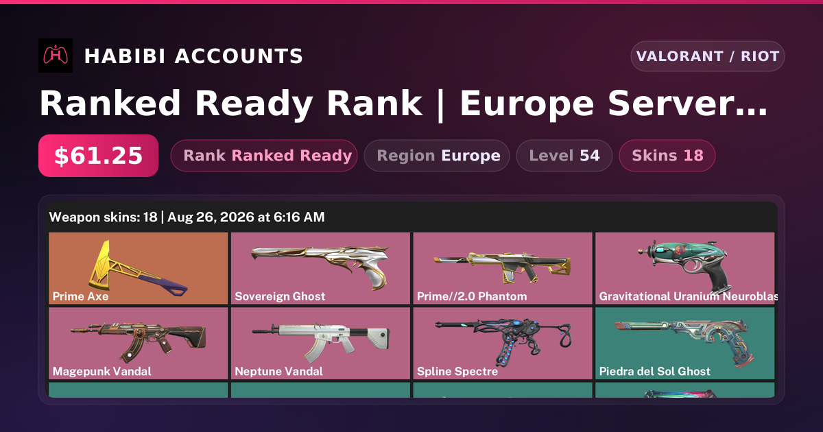 Ranked Ready Rank | Europe Server | 18 Skins | 1 Knives | Level 54 — HabibiAccounts
