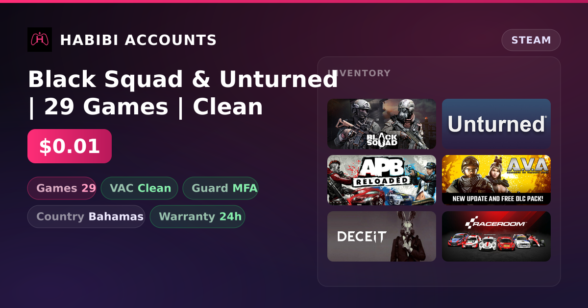 Black Squad & Unturned | 29 Games | Clean — HabibiAccounts