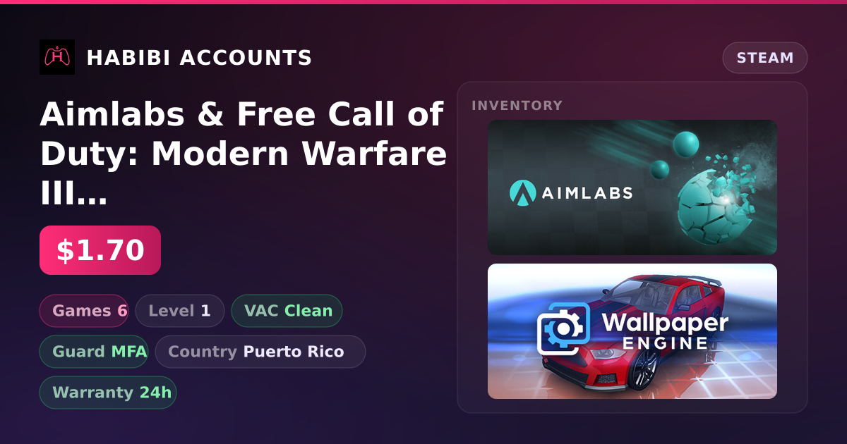 Aimlabs & Free Call of Duty: Modern Warfare III | Clean — HabibiAccounts