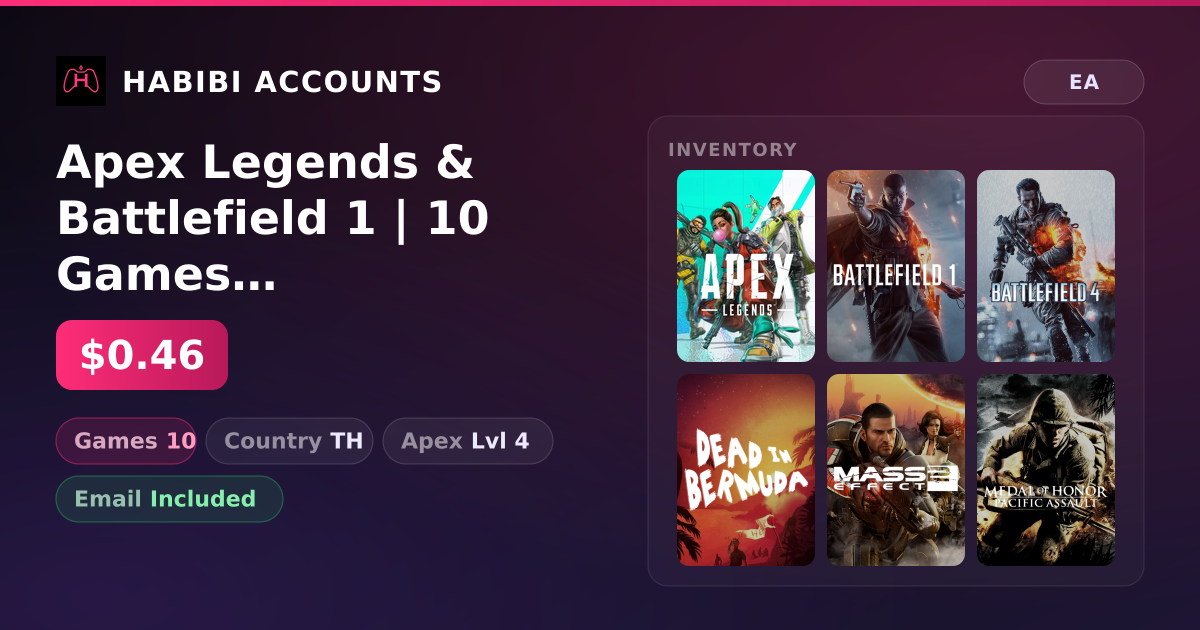 Apex Legends & Battlefield 1 | 10 Games | Apex Lvl 4 — HabibiAccounts
