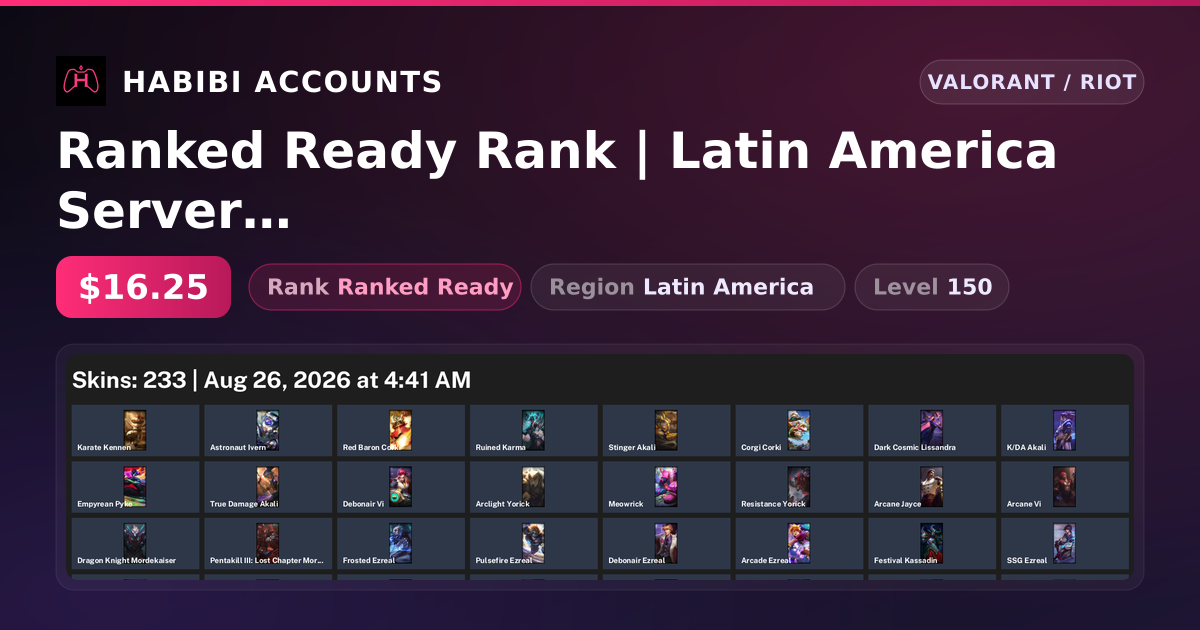 Ranked Ready Rank | Latin America Server | 12 Skins | Level 150 — HabibiAccounts