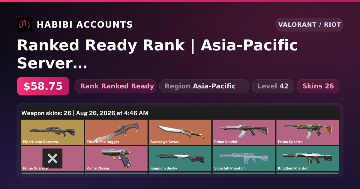 Ranked Ready Rank | Asia-Pacific Server | 26 Skins | 2 Knives | Level 42 — HabibiAccounts