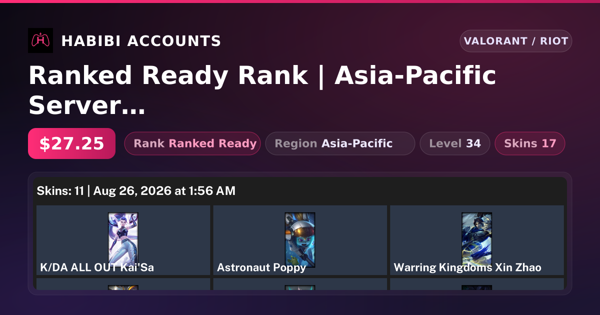 Ranked Ready Rank | Asia-Pacific Server | 17 Skins | 2 Knives | Level 34 — HabibiAccounts