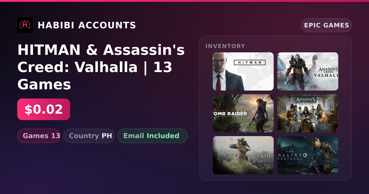 HITMAN & Assassin's Creed: Valhalla | 13 Games — HabibiAccounts