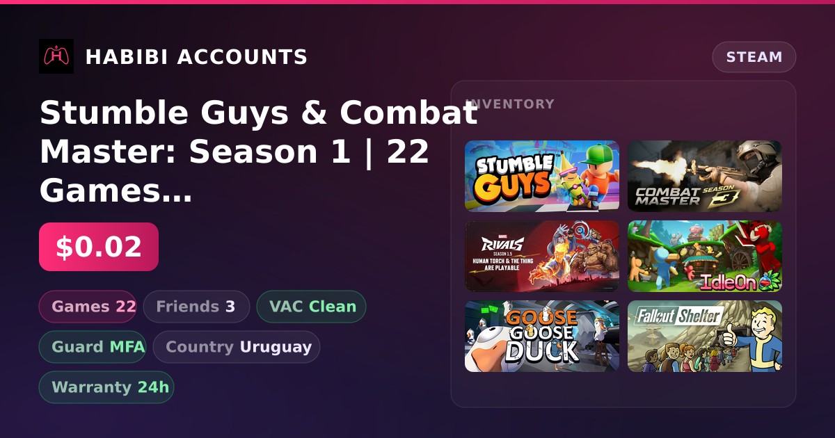 Stumble Guys & Combat Master: Season 1 | 22 Games | Clean — HabibiAccounts