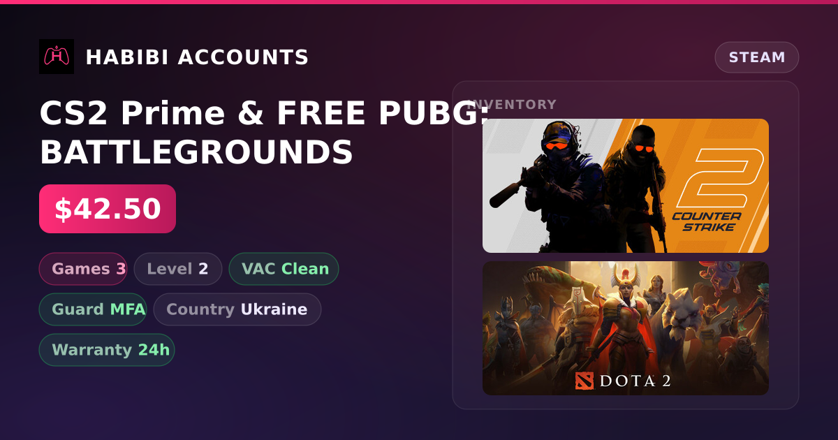 CS2 Prime & FREE PUBG: BATTLEGROUNDS — HabibiAccounts