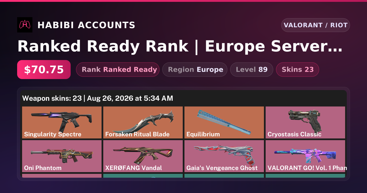 Ranked Ready Rank | Europe Server | 23 Skins | 2 Knives | Level 89 — HabibiAccounts