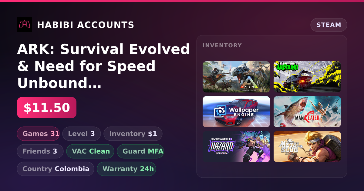 ARK: Survival Evolved & Need for Speed Unbound | 31 Games | Clean — HabibiAccounts