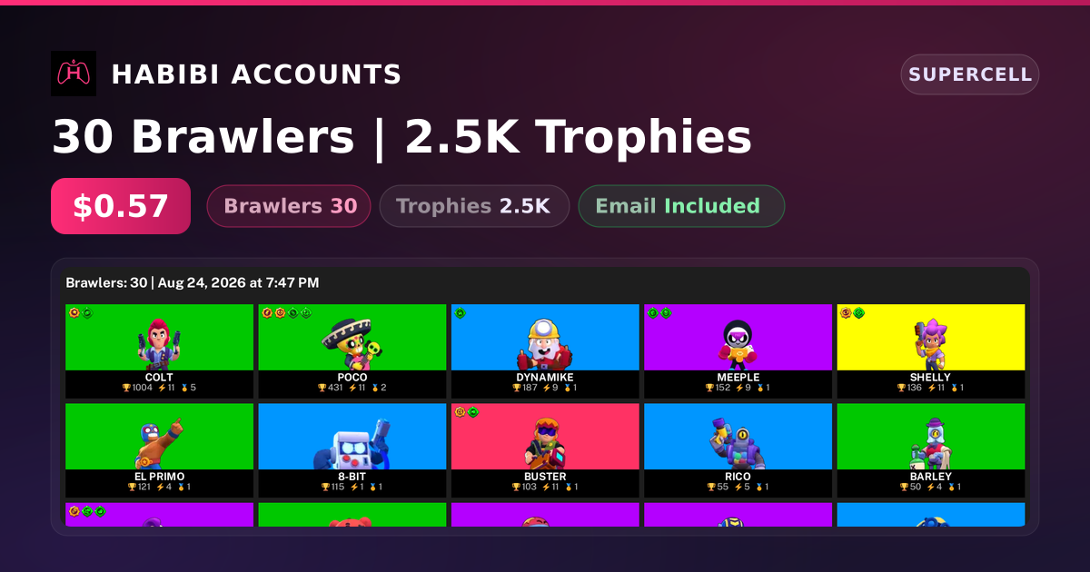 30 Brawlers | 2.5K Trophies — HabibiAccounts
