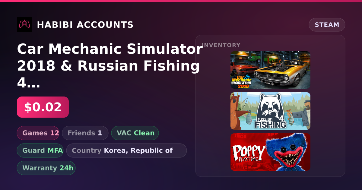 Car Mechanic Simulator 2018 & Russian Fishing 4 | 12 Games | Clean — HabibiAccounts
