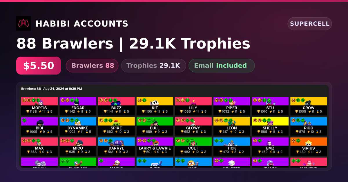 88 Brawlers | 29.1K Trophies — HabibiAccounts
