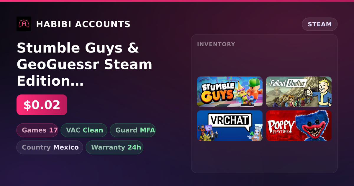 Stumble Guys & GeoGuessr Steam Edition | 17 Games | Clean — HabibiAccounts