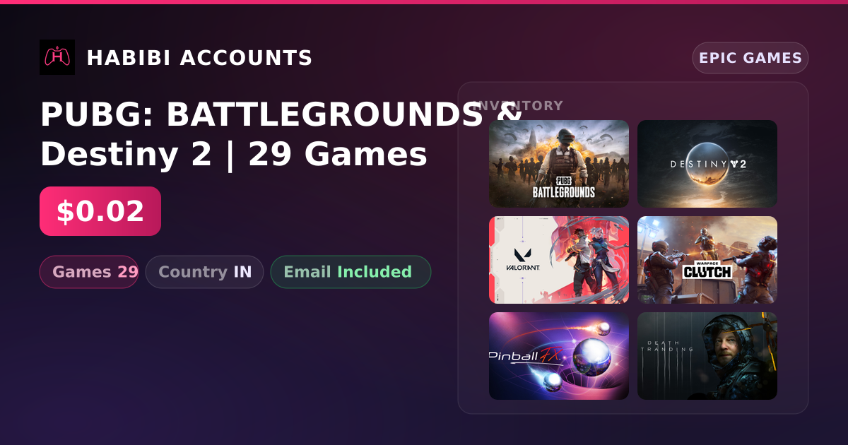 PUBG: BATTLEGROUNDS & Destiny 2 | 29 Games — HabibiAccounts