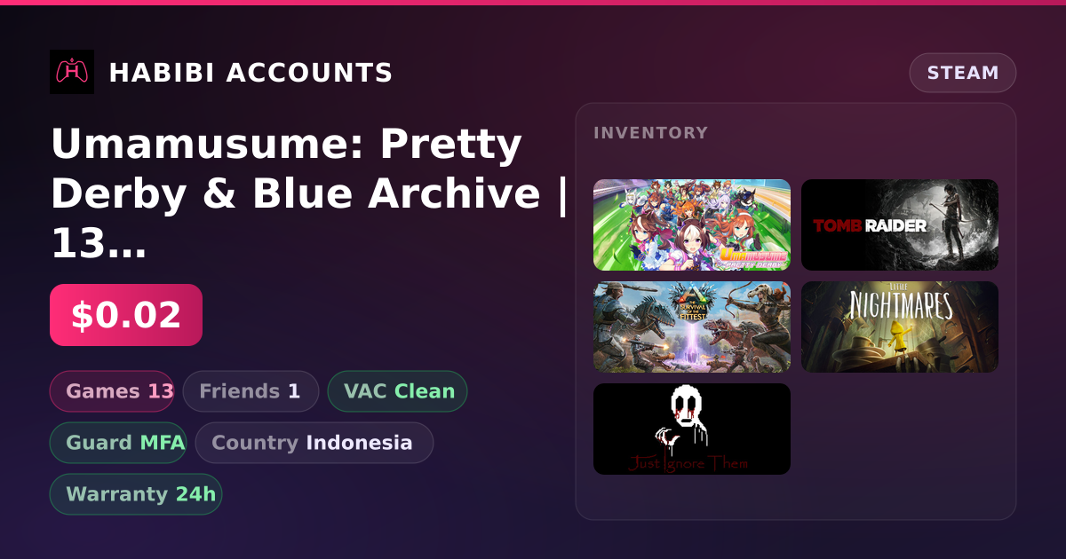 Umamusume: Pretty Derby & Blue Archive | 13 Games | Clean — HabibiAccounts