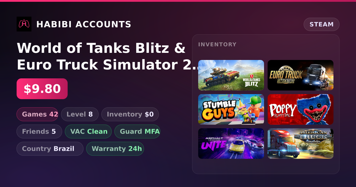 World of Tanks Blitz & Euro Truck Simulator 2 | 42 Games | Clean