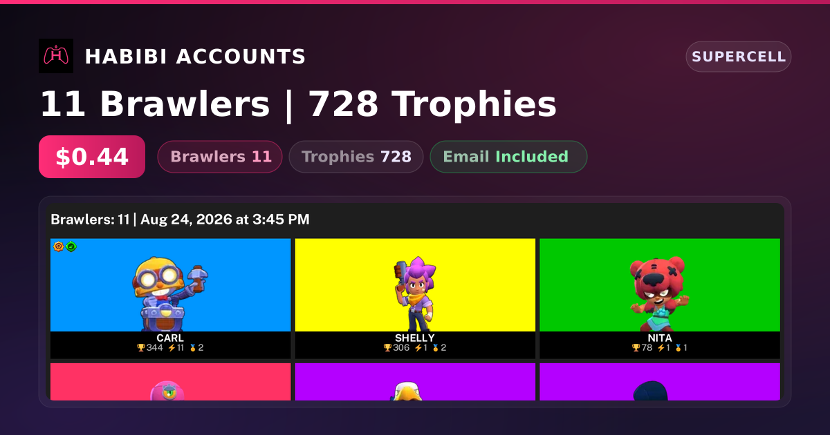 11 Brawlers | 728 Trophies — HabibiAccounts