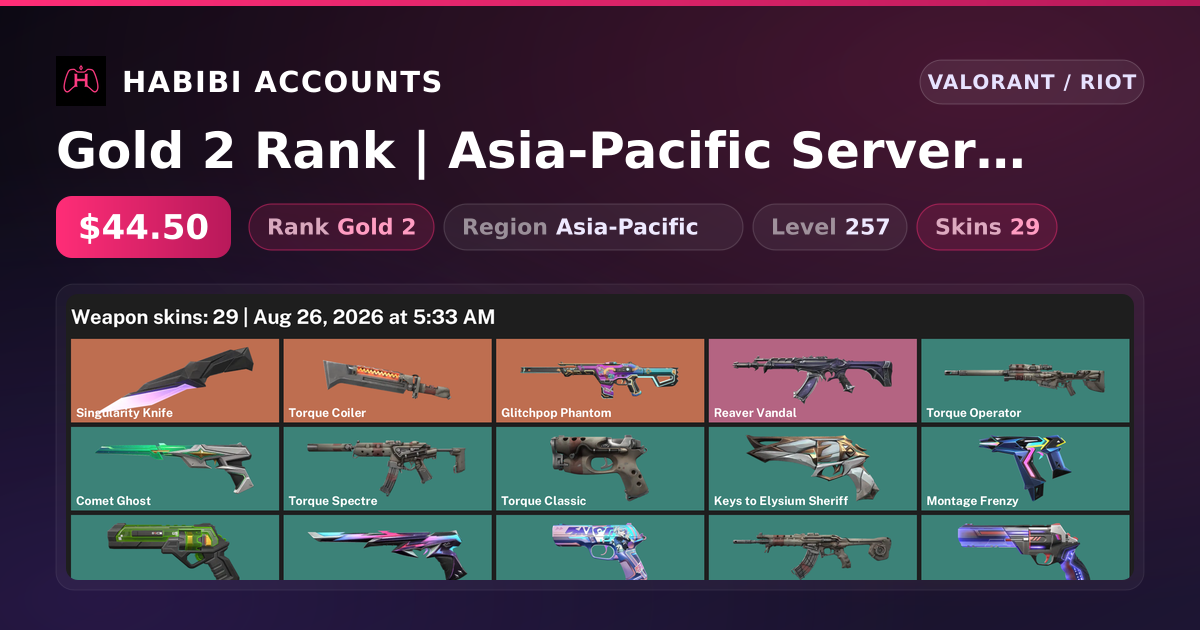 Gold 2 Rank | Asia-Pacific Server | 29 Skins | 2 Knives | Level 257 — HabibiAccounts