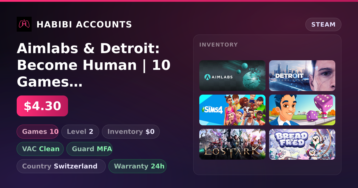 Aimlabs & Detroit: Become Human | 10 Games | Clean — HabibiAccounts