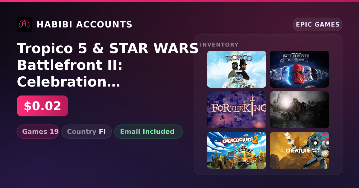 Tropico 5 & STAR WARS Battlefront II: Celebration Edition | 19 Games — HabibiAccounts