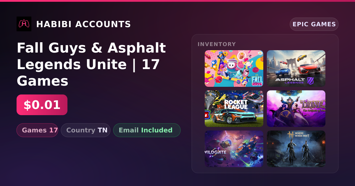 Fall Guys & Asphalt Legends Unite | 17 Games — HabibiAccounts