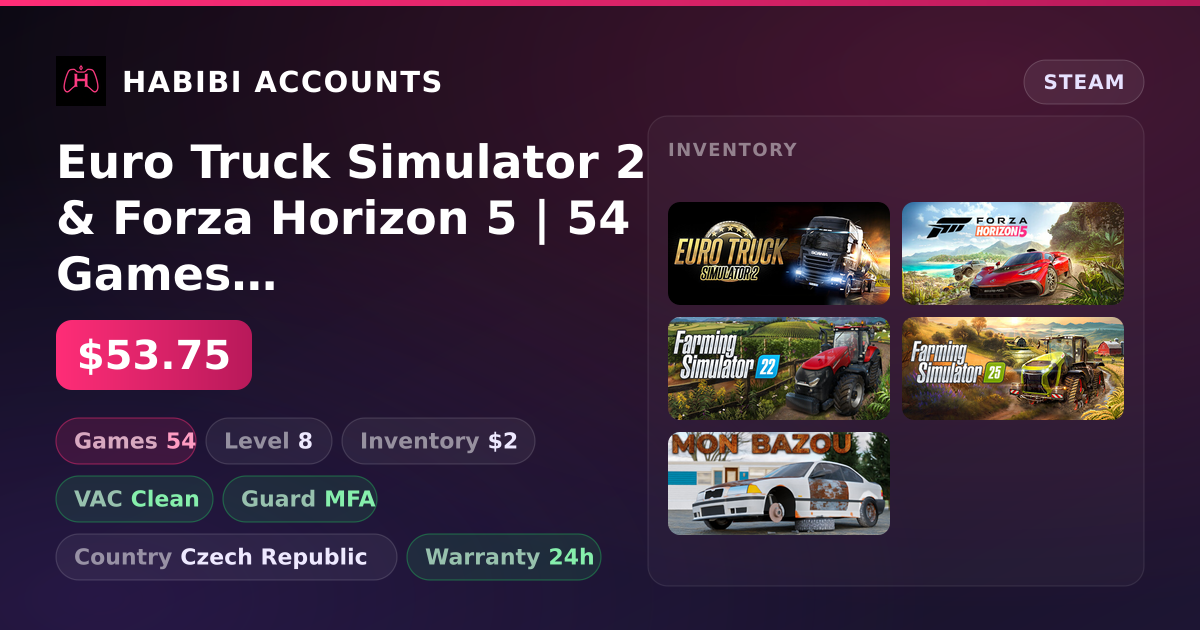 Euro Truck Simulator 2 & Forza Horizon 5 | 54 Games | Clean — HabibiAccounts