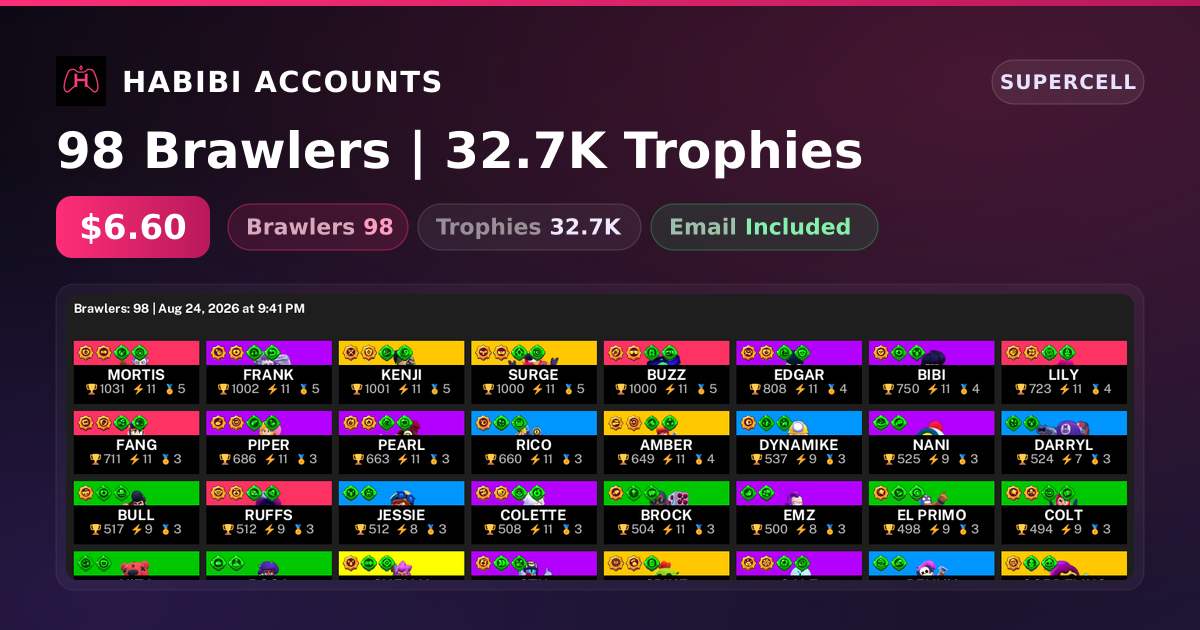 98 Brawlers | 32.7K Trophies — HabibiAccounts