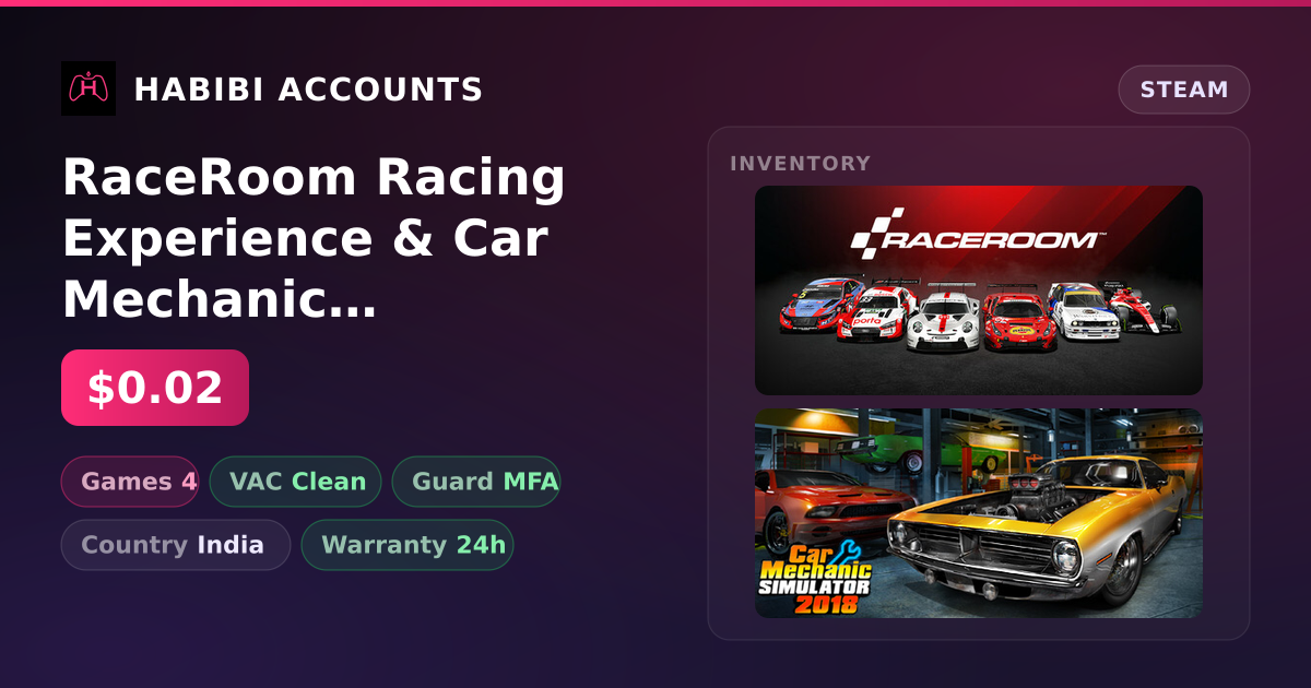 RaceRoom Racing Experience & Car Mechanic Simulator 2018 — HabibiAccounts