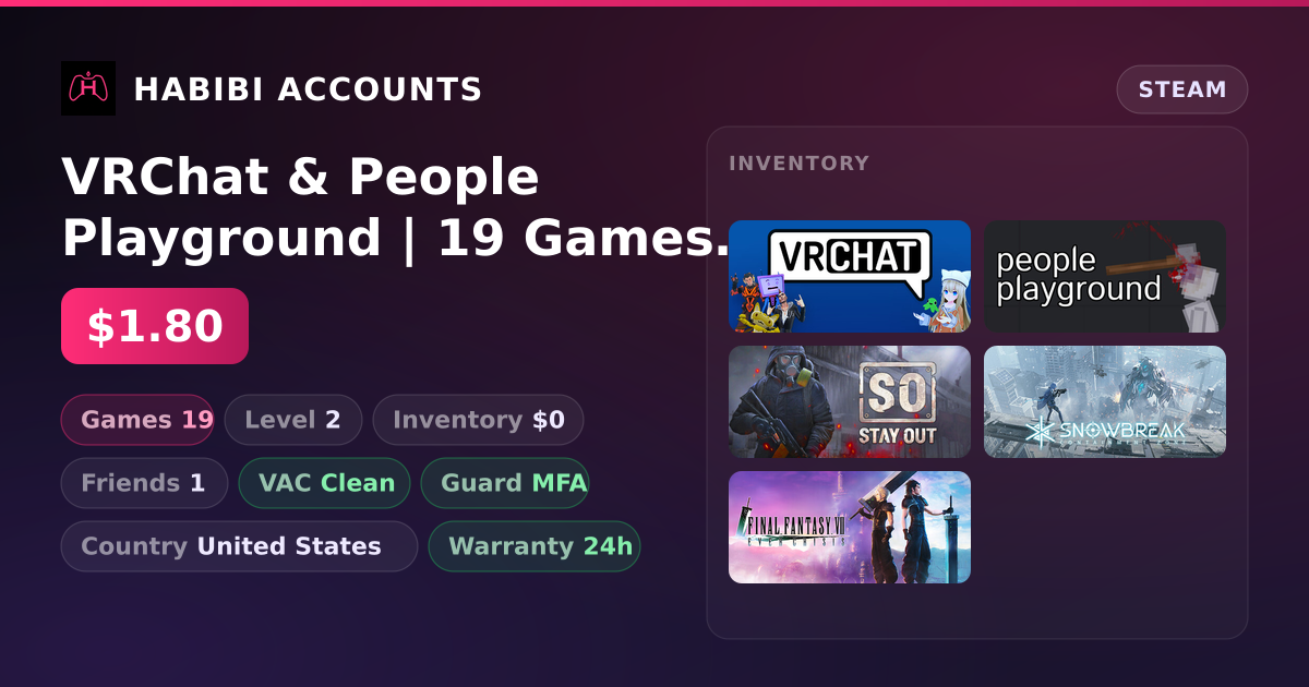 VRChat & People Playground | 19 Games | Clean — HabibiAccounts