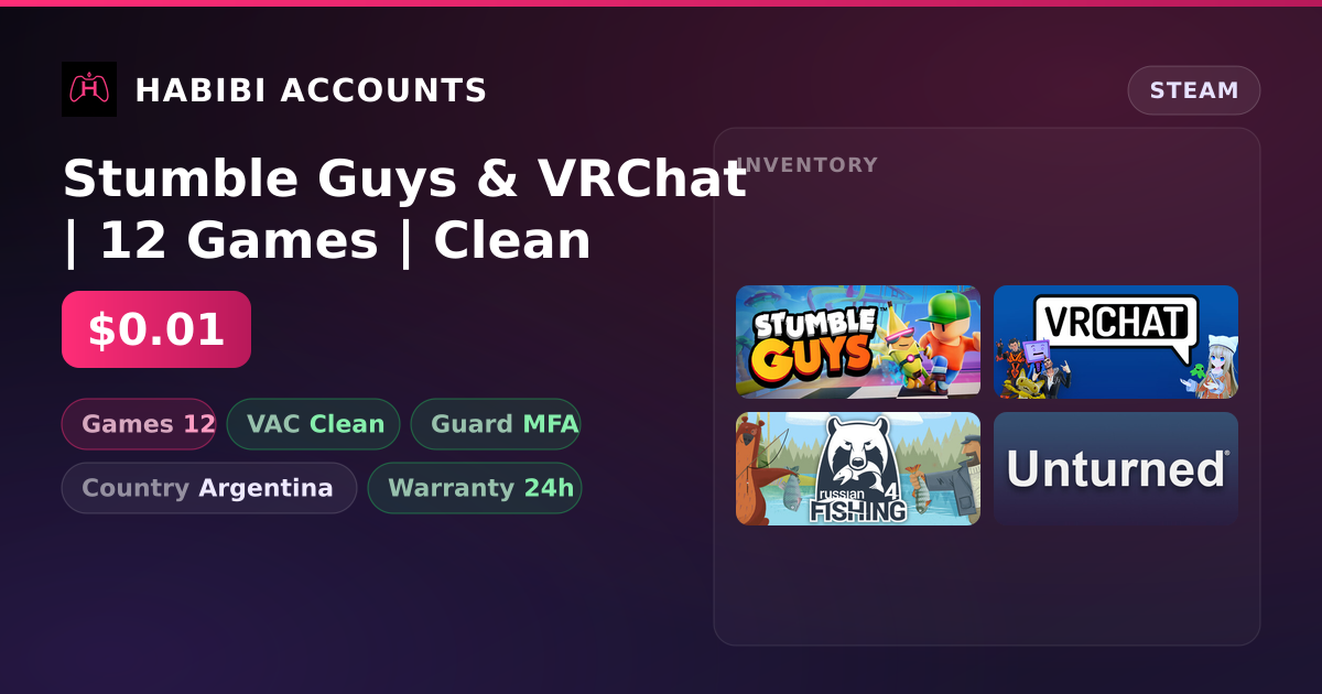 Stumble Guys & VRChat | 12 Games | Clean — HabibiAccounts