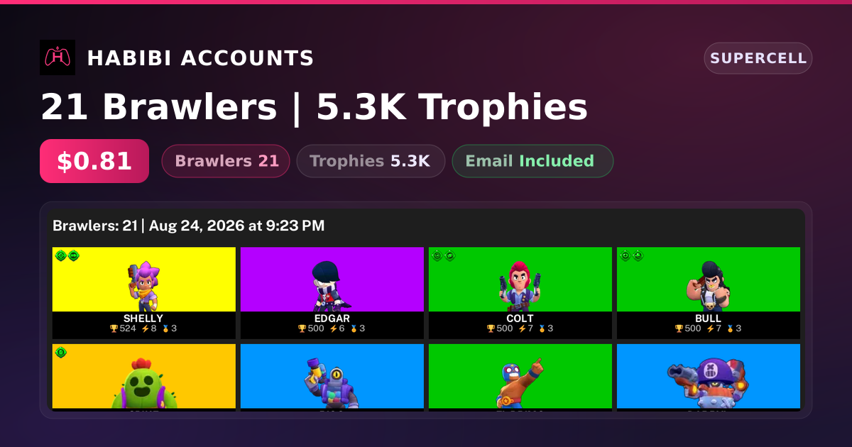 21 Brawlers | 5.3K Trophies — HabibiAccounts