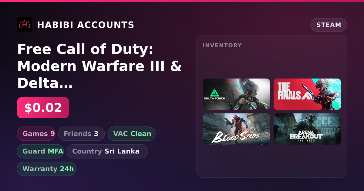 Free Call of Duty: Modern Warfare III & Delta Force: Hawk Ops | Clean — HabibiAccounts