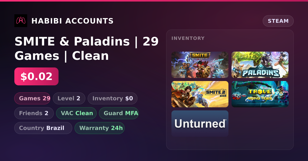 SMITE & Paladins | 29 Games | Clean — HabibiAccounts