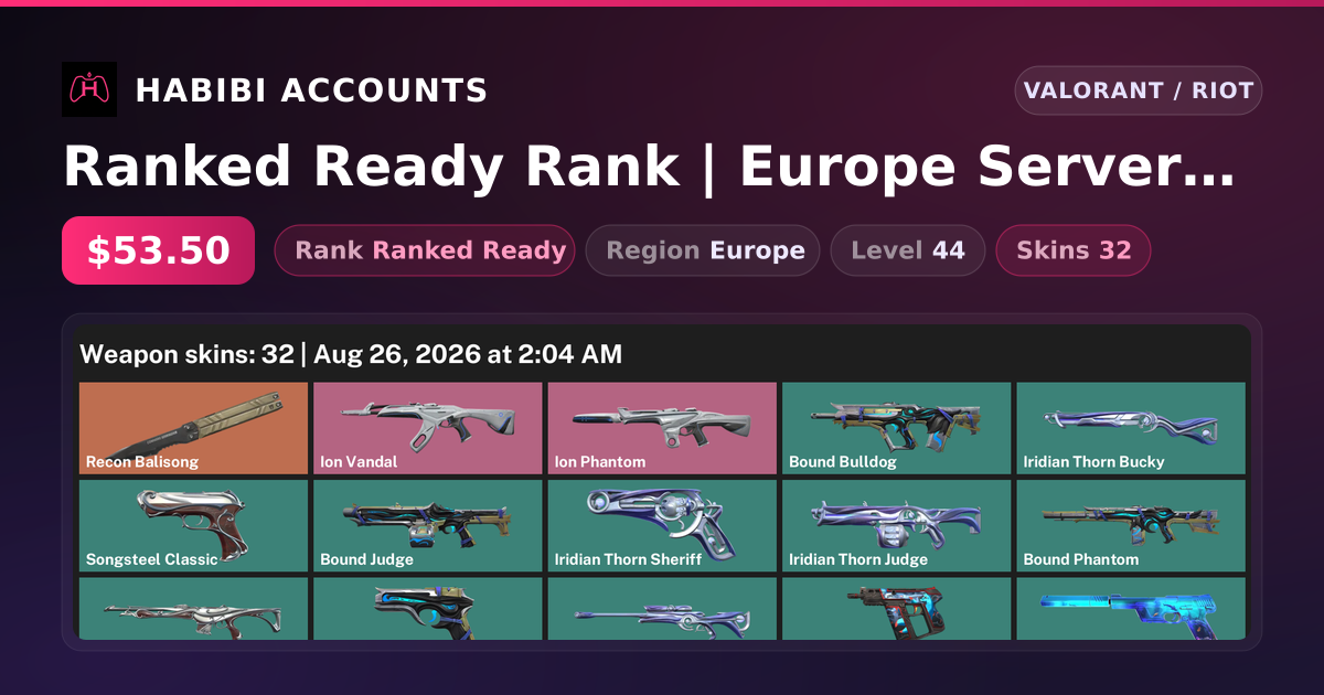 Ranked Ready Rank | Europe Server | 32 Skins | 1 Knives | Level 44