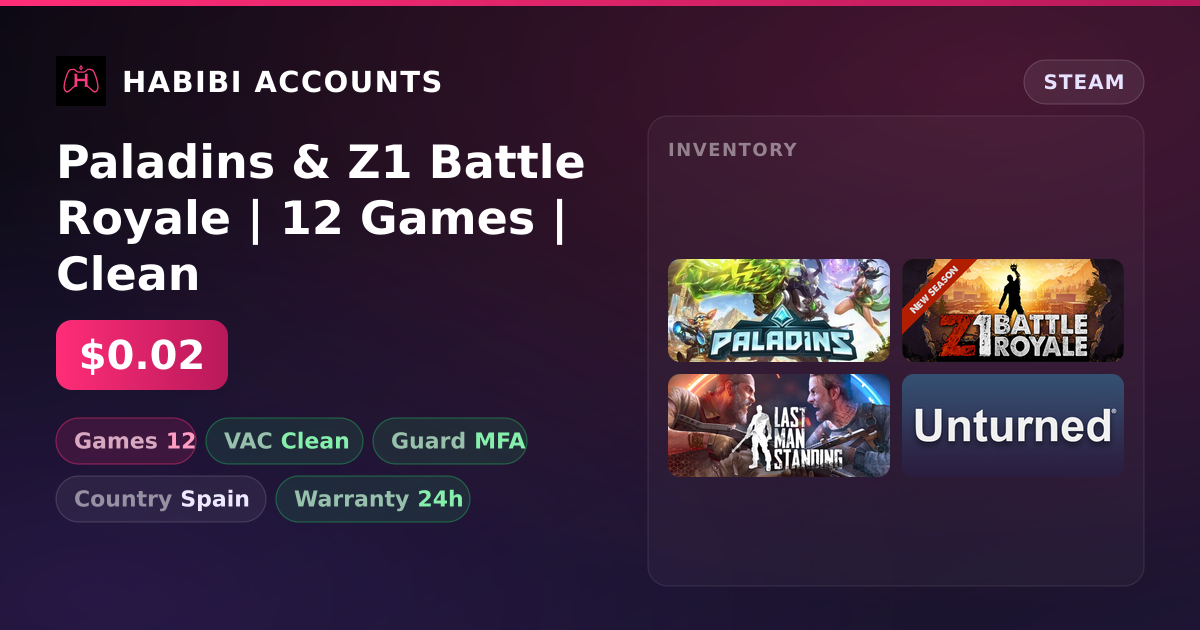 Paladins & Z1 Battle Royale | 12 Games | Clean — HabibiAccounts