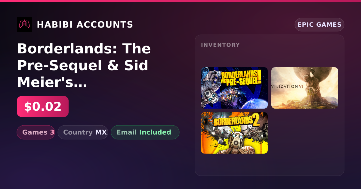 Borderlands: The Pre-Sequel & Sid Meier's Civilization VI | 3 Games — HabibiAccounts