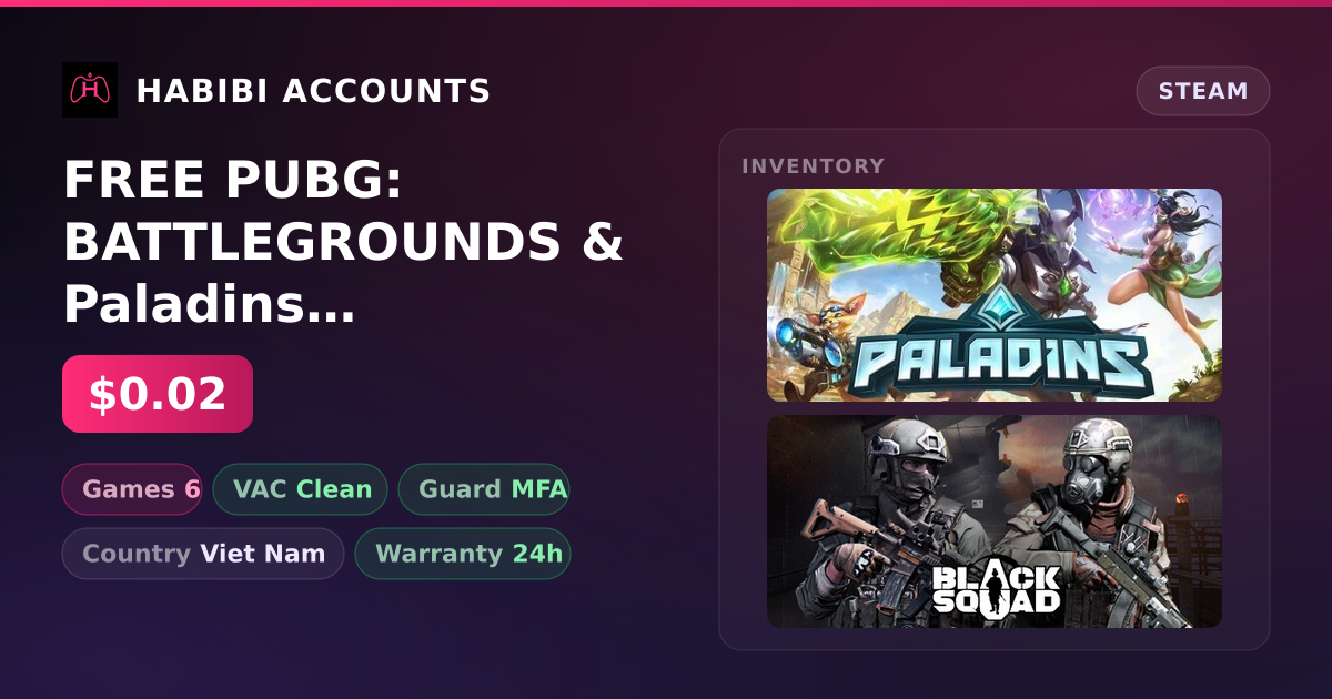 FREE PUBG: BATTLEGROUNDS & Paladins | Clean — HabibiAccounts