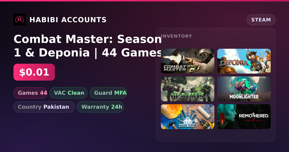 Combat Master: Season 1 & Deponia | 44 Games | Clean — HabibiAccounts