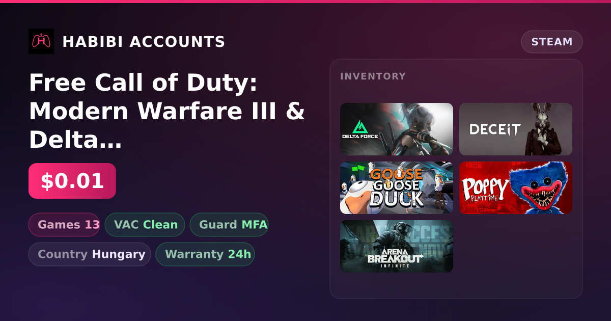 Free Call of Duty: Modern Warfare III & Delta Force: Hawk Ops | 13 Games | Clean — HabibiAccounts