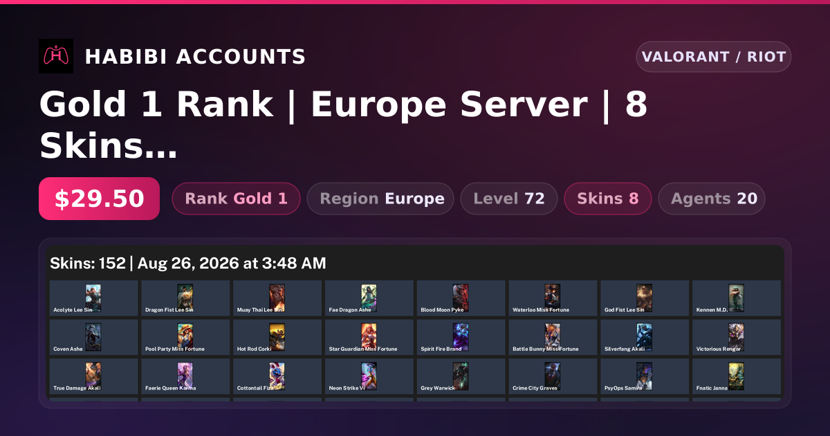 Gold 1 Rank | Europe Server | 8 Skins | Level 72 — HabibiAccounts