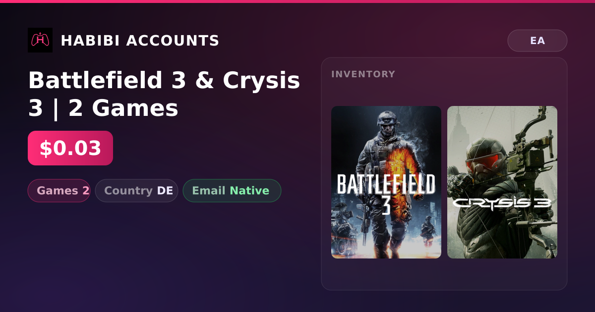 Battlefield 3 & Crysis 3 | 2 Games — HabibiAccounts