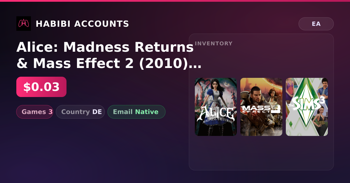 Alice: Madness Returns & Mass Effect 2 (2010) | 3 Games — HabibiAccounts