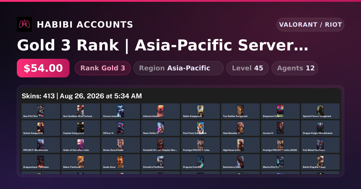 Gold 3 Rank | Asia-Pacific Server | Level 45 — HabibiAccounts