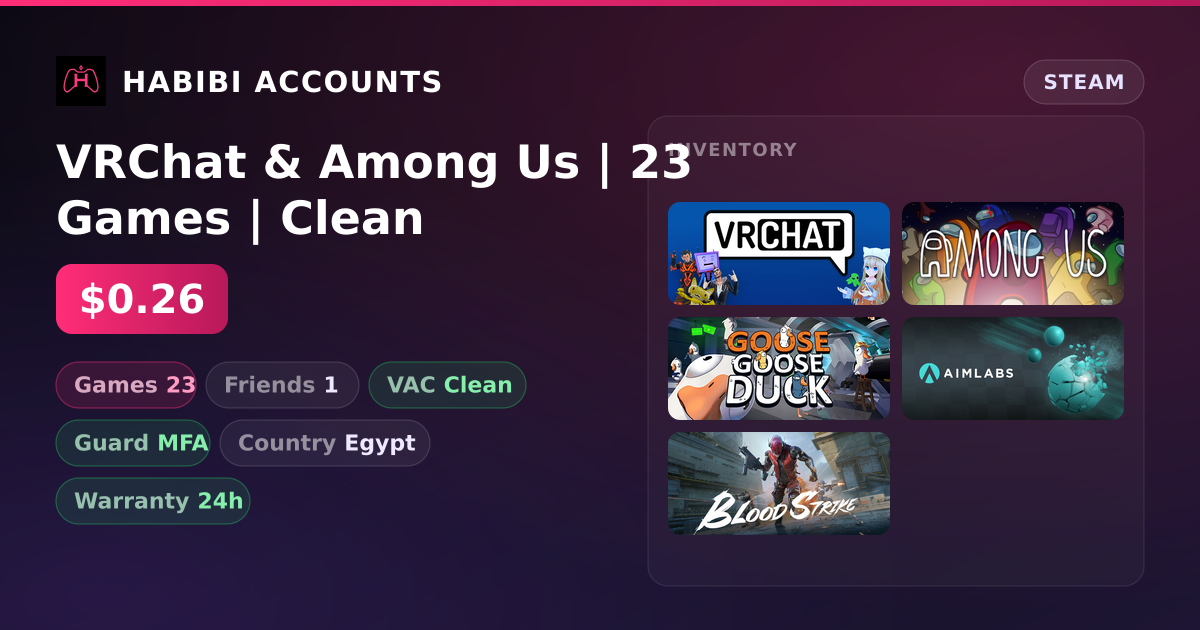 VRChat & Among Us | 23 Games | Clean — HabibiAccounts