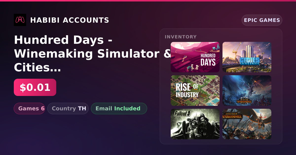 Hundred Days - Winemaking Simulator & Cities Skylines | 6 Games — HabibiAccounts