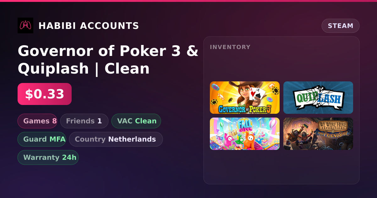 Governor of Poker 3 & Quiplash | Clean — HabibiAccounts