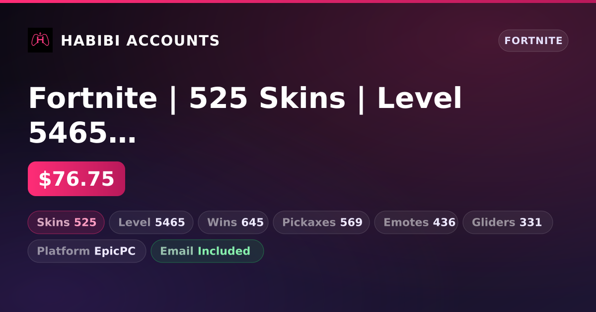 Fortnite | 525 Skins | Level 5465 | 645 Wins — HabibiAccounts