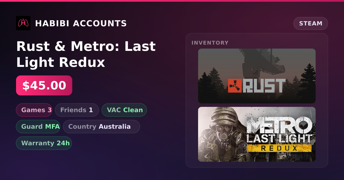 Rust & Metro: Last Light Redux — HabibiAccounts