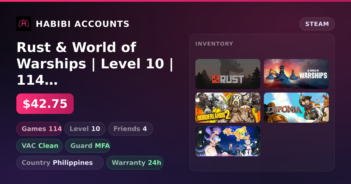 Rust & World of Warships | Level 10 | 114 Games | Clean — HabibiAccounts