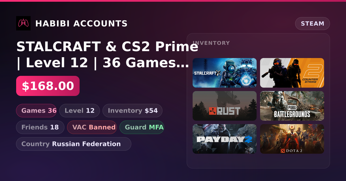 STALCRAFT & CS2 Prime | Level 12 | 36 Games | Has VAC
